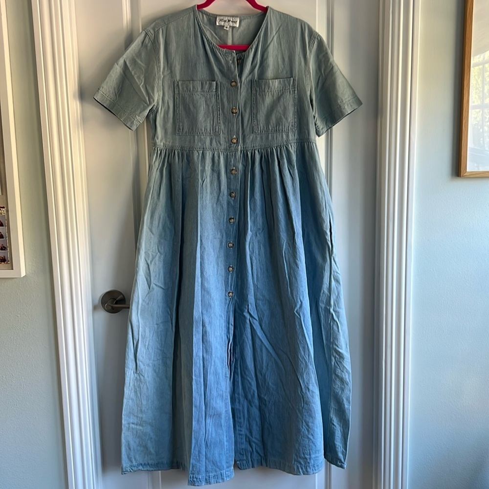 Paris Blues Blue Denim Button-Front Midi Dress
